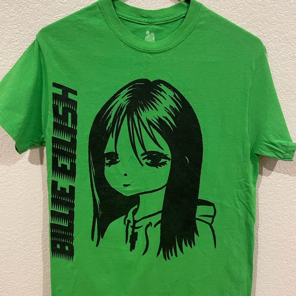 Billie Eilish Green T-shirt anime - small